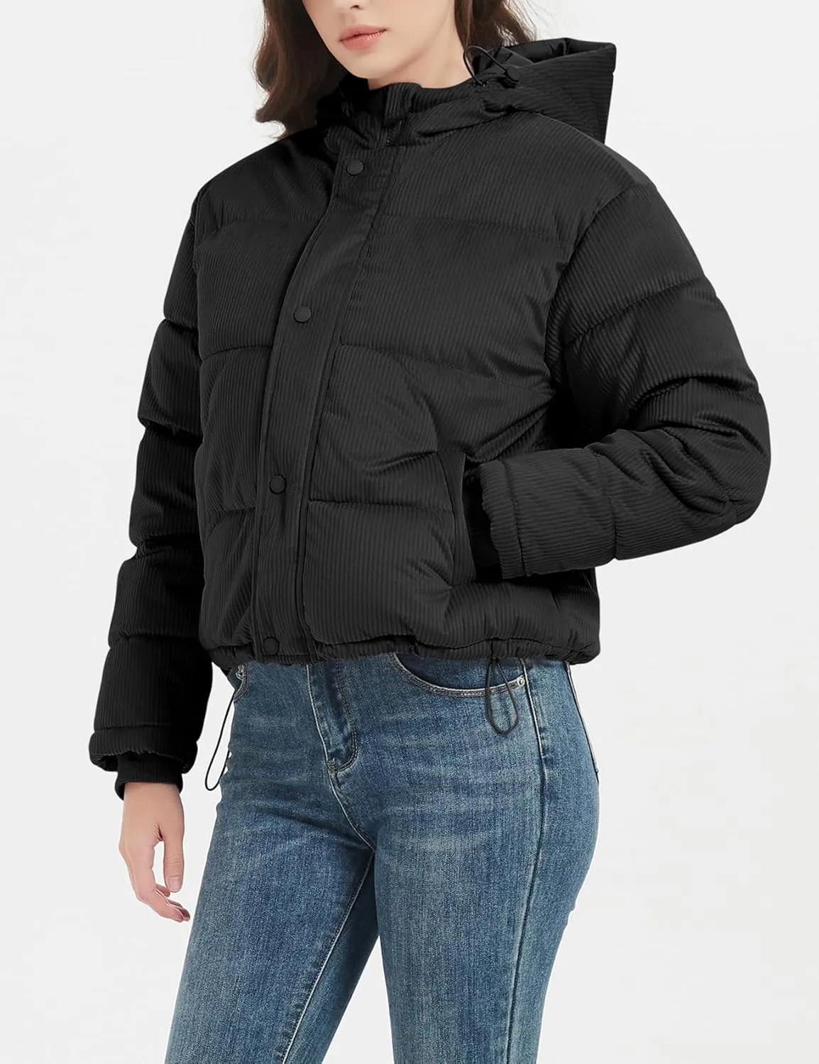 COZYPOIN Women's Winter Puffer Coats Corduroy Down Jacket Quilted Hooded Warm Padded Outerwear