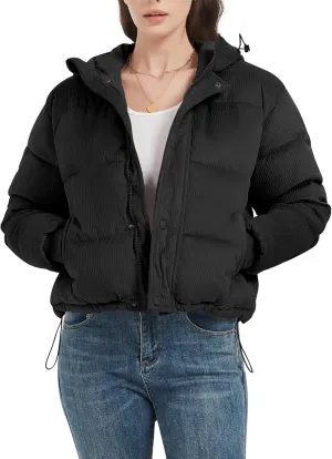 COZYPOIN Women's Winter Puffer Coats Corduroy Down Jacket Quilted Hooded Warm Padded Outerwear