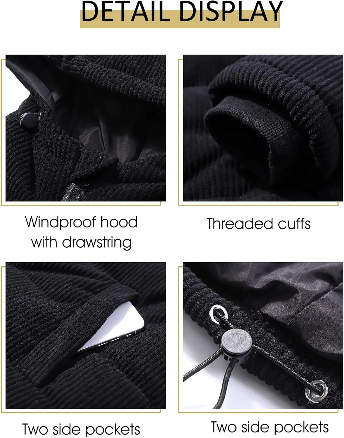 COZYPOIN Women's Winter Puffer Coats Corduroy Down Jacket Quilted Hooded Warm Padded Outerwear