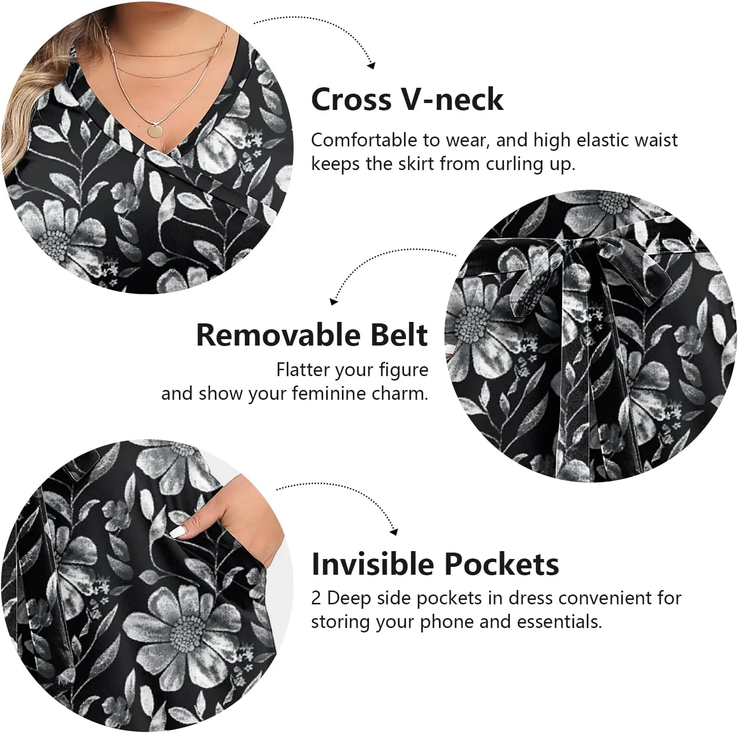 CZRLHYT Plus Size Maxi Dress for WomenTwo Pockets - Women's Formal Long Dresses with Sleeves