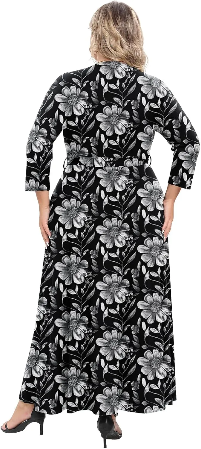 CZRLHYT Plus Size Maxi Dress for WomenTwo Pockets - Women's Formal Long Dresses with Sleeves