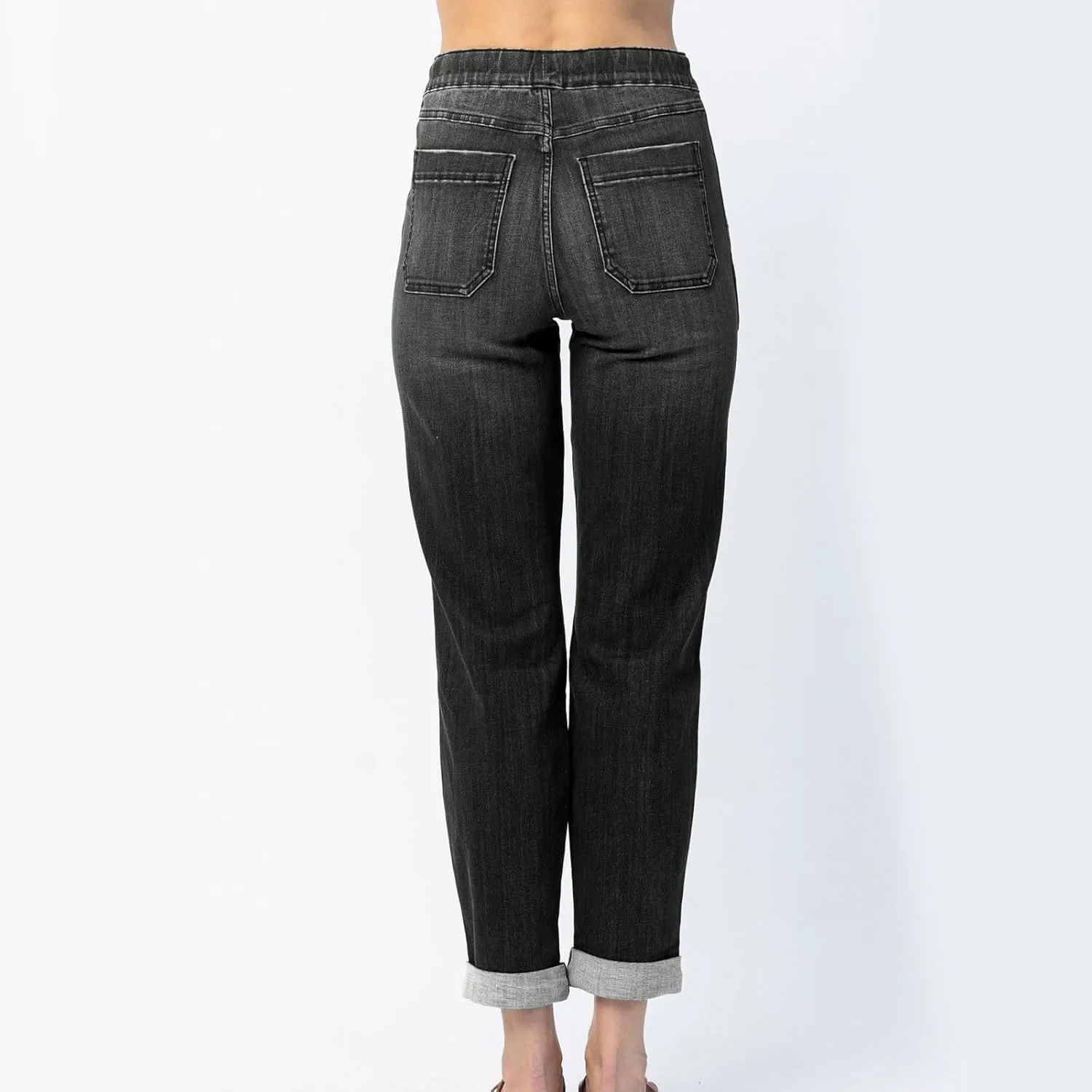 Denim Pants for Women Casual High Waisted Drawstring Jeans with Pockets Y2K Lightweight Straight Leg Jeans