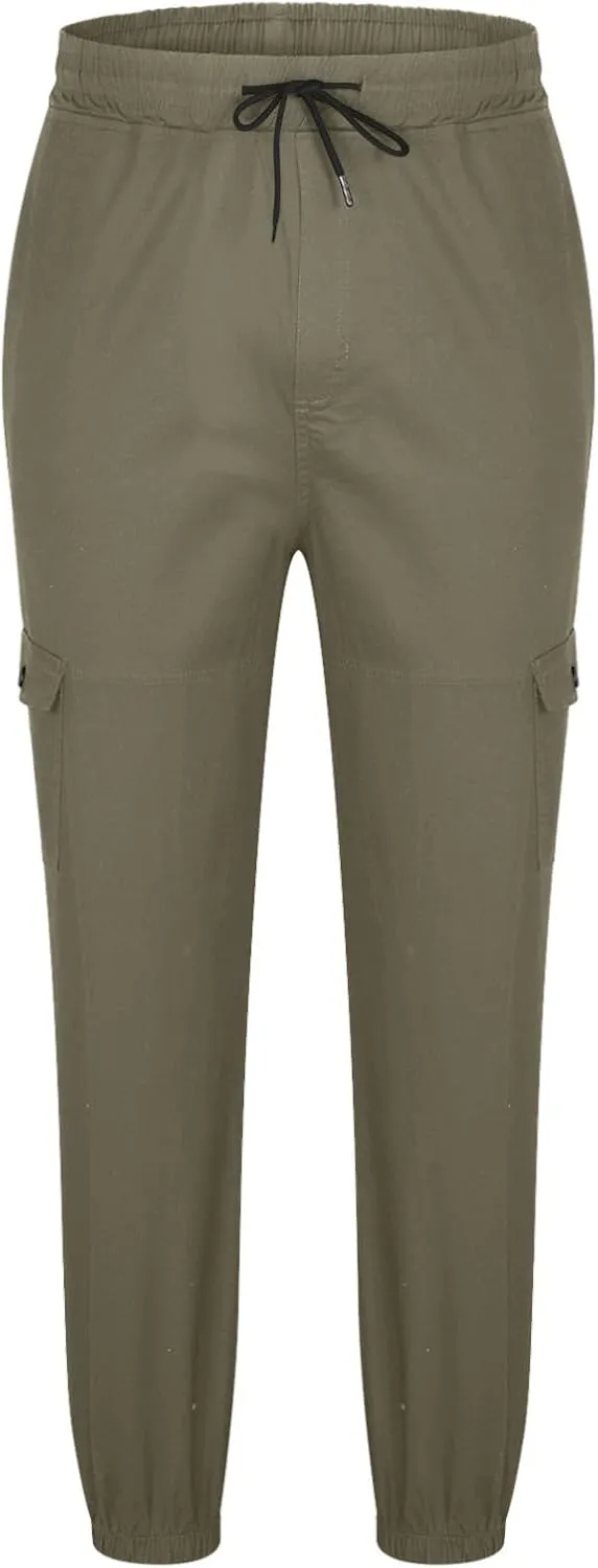 Dgoopd Mens Cargo Pants Elastic Waist Casual Cargo Sweatpants Waist Drawstring Joggers Hiking Tactical Pants
