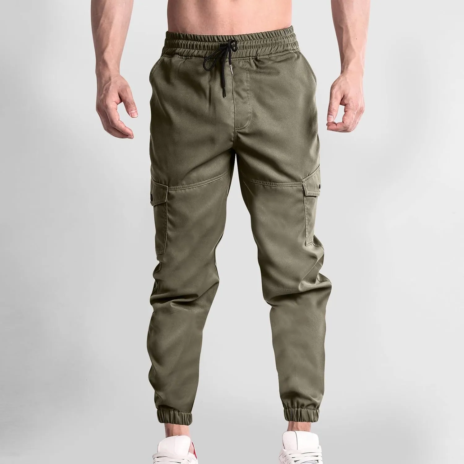 Dgoopd Mens Cargo Pants Elastic Waist Casual Cargo Sweatpants Waist Drawstring Joggers Hiking Tactical Pants