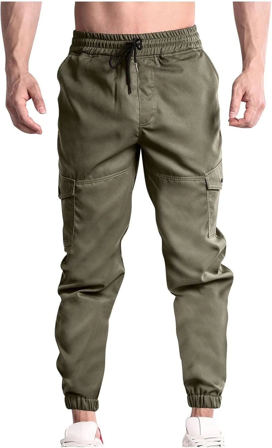 Dgoopd Mens Cargo Pants Elastic Waist Casual Cargo Sweatpants Waist Drawstring Joggers Hiking Tactical Pants