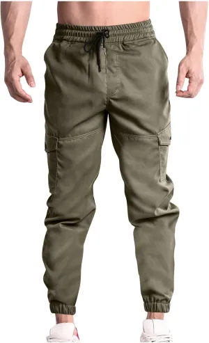 Dgoopd Mens Cargo Pants Elastic Waist Casual Cargo Sweatpants Waist Drawstring Joggers Hiking Tactical Pants
