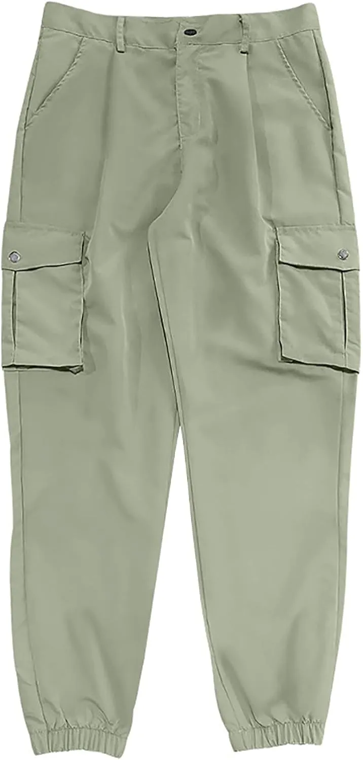 Dgoopd Straight Leg Cargo Pants Men Drawstring Elastic Waist Casual Cargo Pant Mens Cargo Work Pants with Multi Pocket