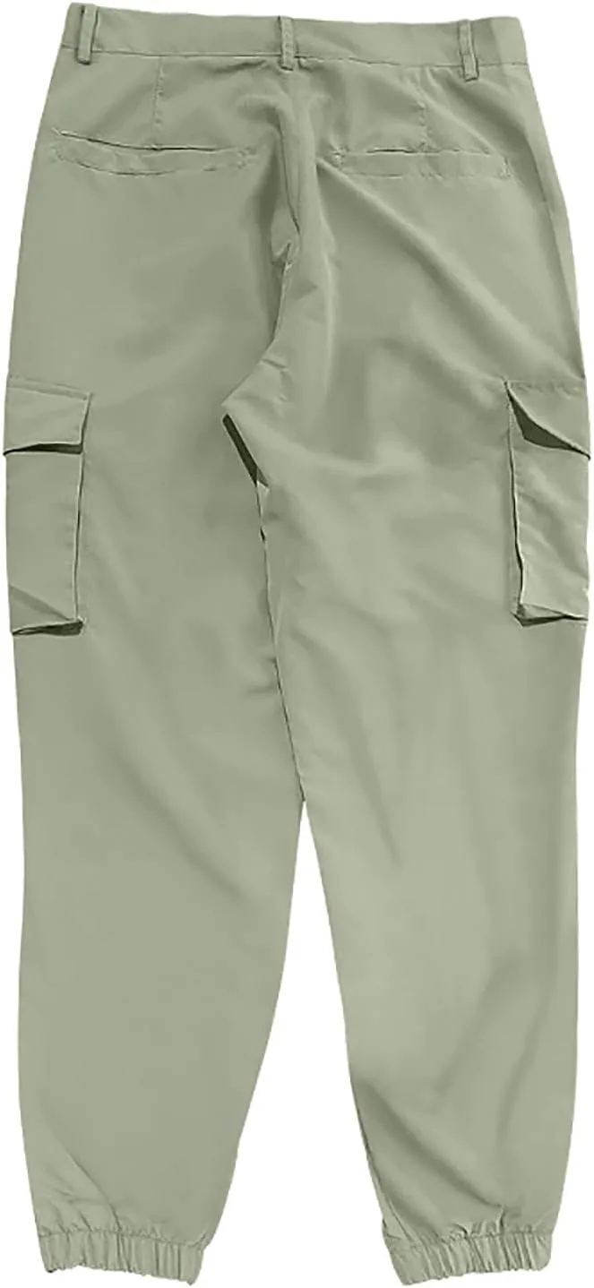 Dgoopd Straight Leg Cargo Pants Men Drawstring Elastic Waist Casual Cargo Pant Mens Cargo Work Pants with Multi Pocket