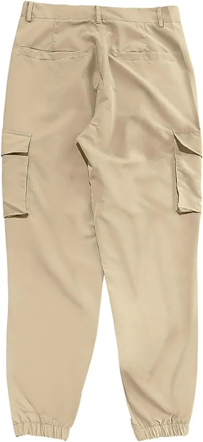 Dgoopd Straight Leg Cargo Pants Men Drawstring Elastic Waist Casual Cargo Pant Mens Cargo Work Pants with Multi Pocket