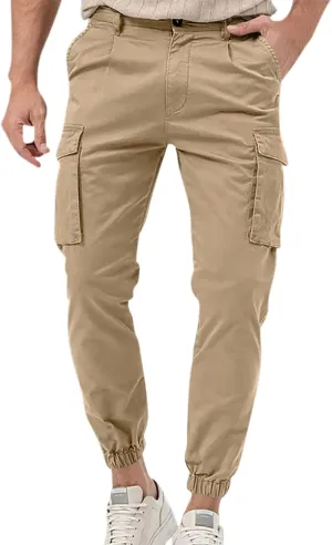 Dgoopd Straight Leg Cargo Pants Men Drawstring Elastic Waist Casual Cargo Pant Mens Cargo Work Pants with Multi Pocket