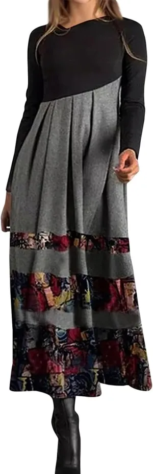 Dresses for Women 2025 Spring Midi V Neck Long Sleeve Work Boho Cute Modest Holiday Loose Dress