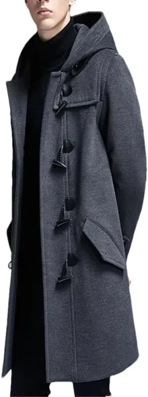 Dvbfufv Mens Winter Woolen Overcoat Thick Woolen Hooded Jacket Men Fashion Plus Size Mid-Length Trench Coat