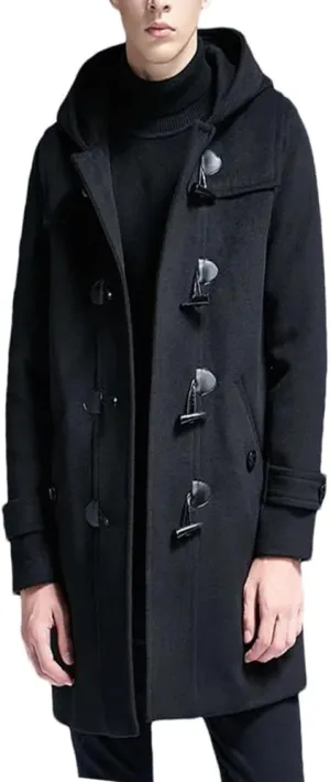 Dvbfufv Mens Winter Woolen Overcoat Thick Woolen Hooded Jacket Men Fashion Plus Size Mid-Length Trench Coat