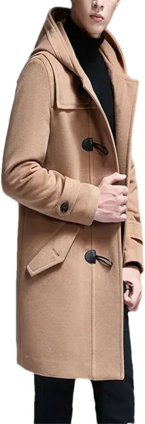 Dvbfufv Mens Winter Woolen Overcoat Thick Woolen Hooded Jacket Men Fashion Plus Size Mid-Length Trench Coat
