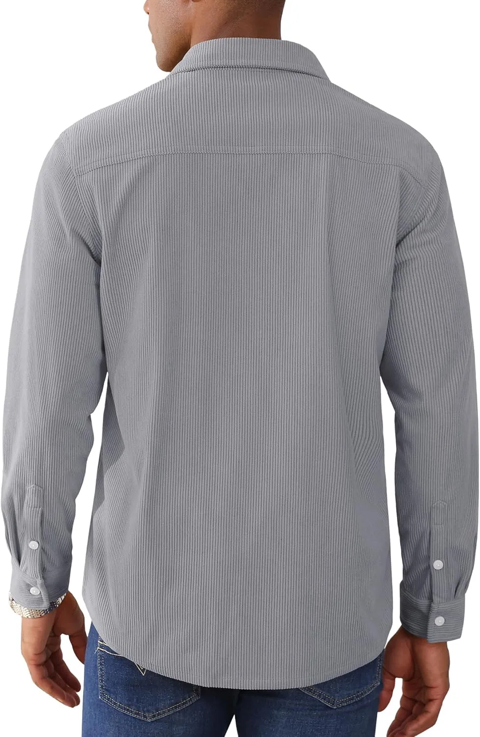 EKLENTSON Men's Corduroy Jackets Button Up Shirt Long Sleeve Ribbed Shacket Lightweight Shirt Jacket with Chest Pockets