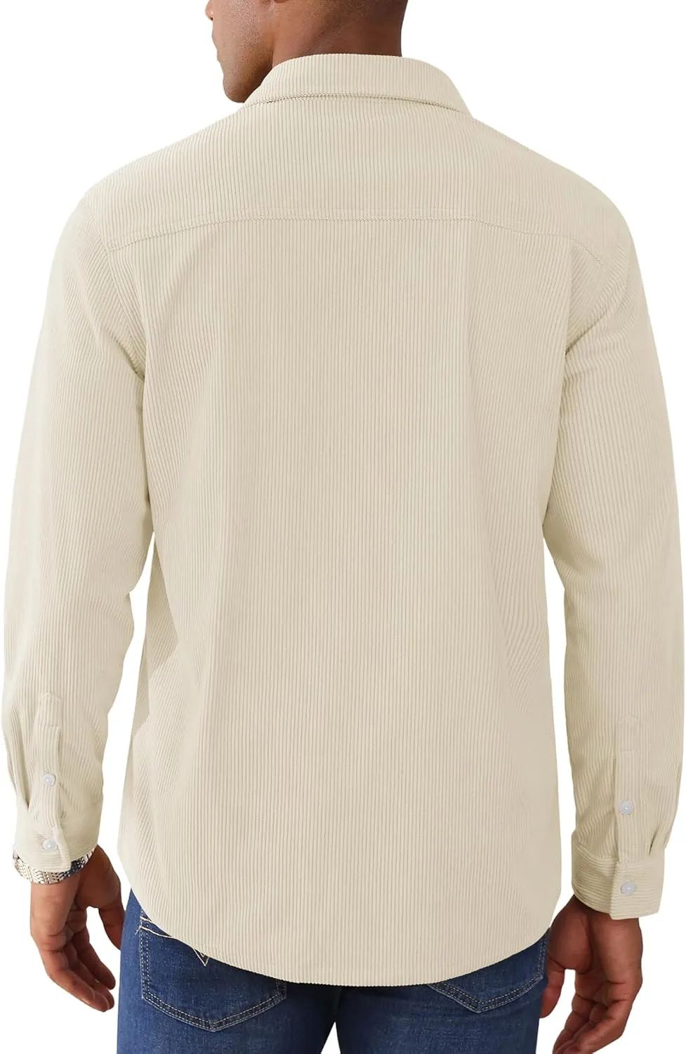 EKLENTSON Men's Corduroy Jackets Button Up Shirt Long Sleeve Ribbed Shacket Lightweight Shirt Jacket with Chest Pockets