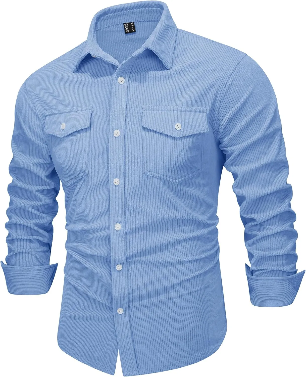 EKLENTSON Men's Corduroy Jackets Button Up Shirt Long Sleeve Ribbed Shacket Lightweight Shirt Jacket with Chest Pockets