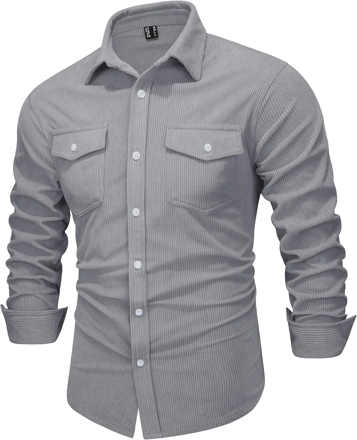 EKLENTSON Men's Corduroy Jackets Button Up Shirt Long Sleeve Ribbed Shacket Lightweight Shirt Jacket with Chest Pockets