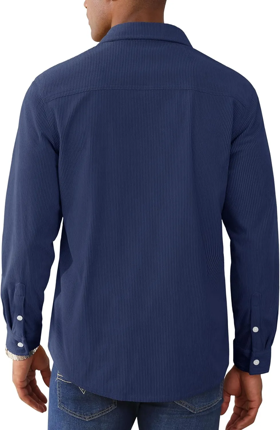 EKLENTSON Men's Corduroy Jackets Button Up Shirt Long Sleeve Ribbed Shacket Lightweight Shirt Jacket with Chest Pockets
