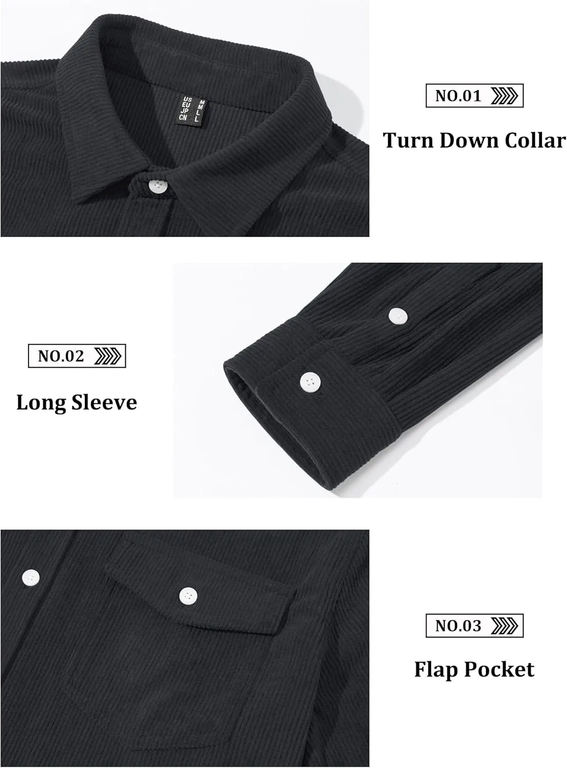 EKLENTSON Men's Corduroy Jackets Button Up Shirt Long Sleeve Ribbed Shacket Lightweight Shirt Jacket with Chest Pockets