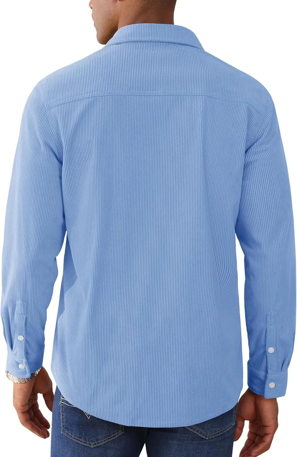 EKLENTSON Men's Corduroy Jackets Button Up Shirt Long Sleeve Ribbed Shacket Lightweight Shirt Jacket with Chest Pockets