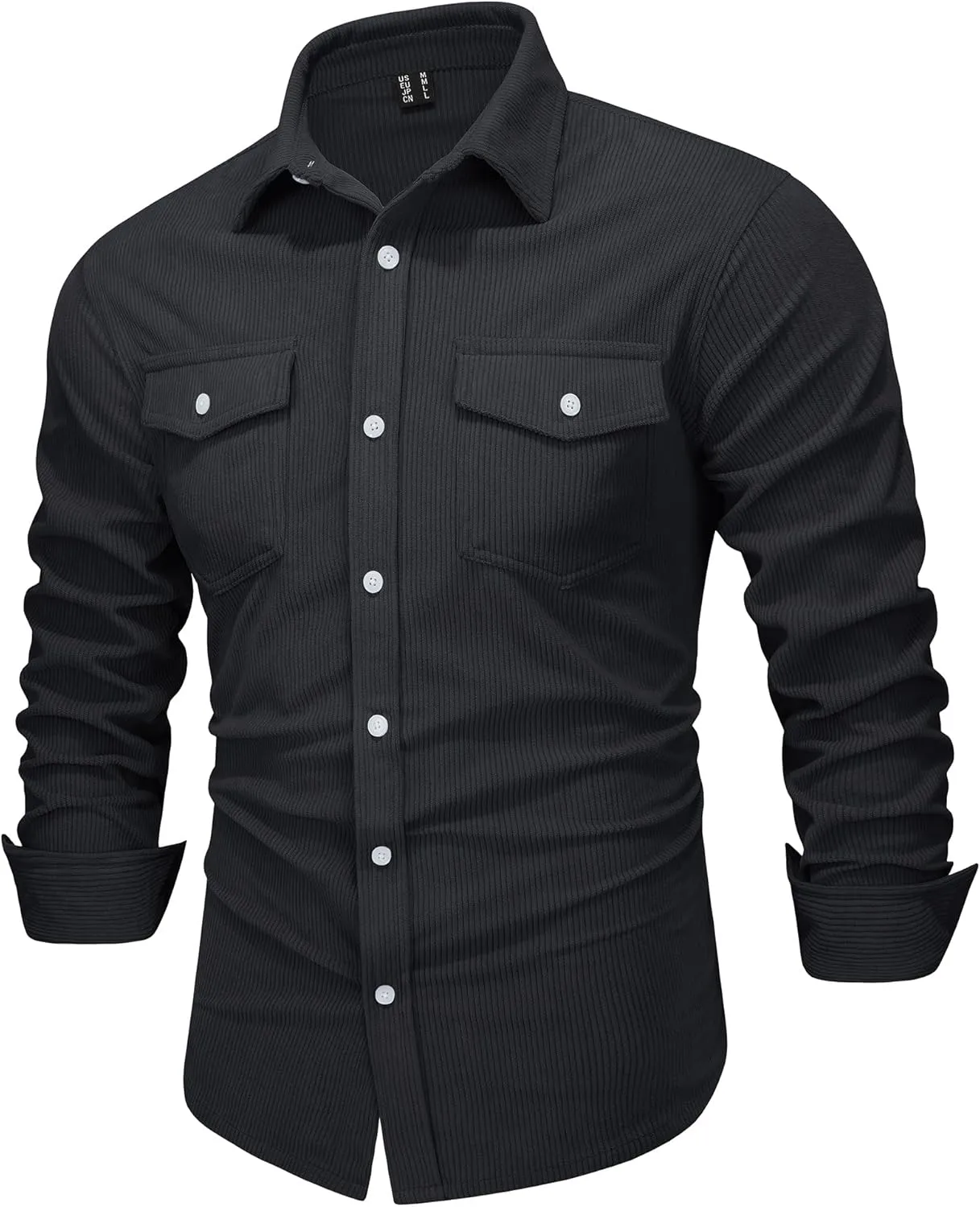 EKLENTSON Men's Corduroy Jackets Button Up Shirt Long Sleeve Ribbed Shacket Lightweight Shirt Jacket with Chest Pockets