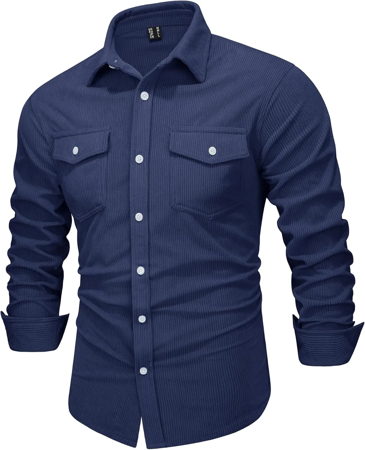 EKLENTSON Men's Corduroy Jackets Button Up Shirt Long Sleeve Ribbed Shacket Lightweight Shirt Jacket with Chest Pockets