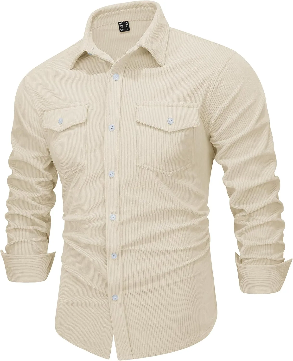 EKLENTSON Men's Corduroy Jackets Button Up Shirt Long Sleeve Ribbed Shacket Lightweight Shirt Jacket with Chest Pockets