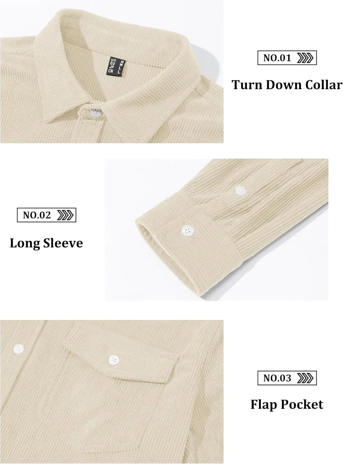 EKLENTSON Men's Corduroy Jackets Button Up Shirt Long Sleeve Ribbed Shacket Lightweight Shirt Jacket with Chest Pockets