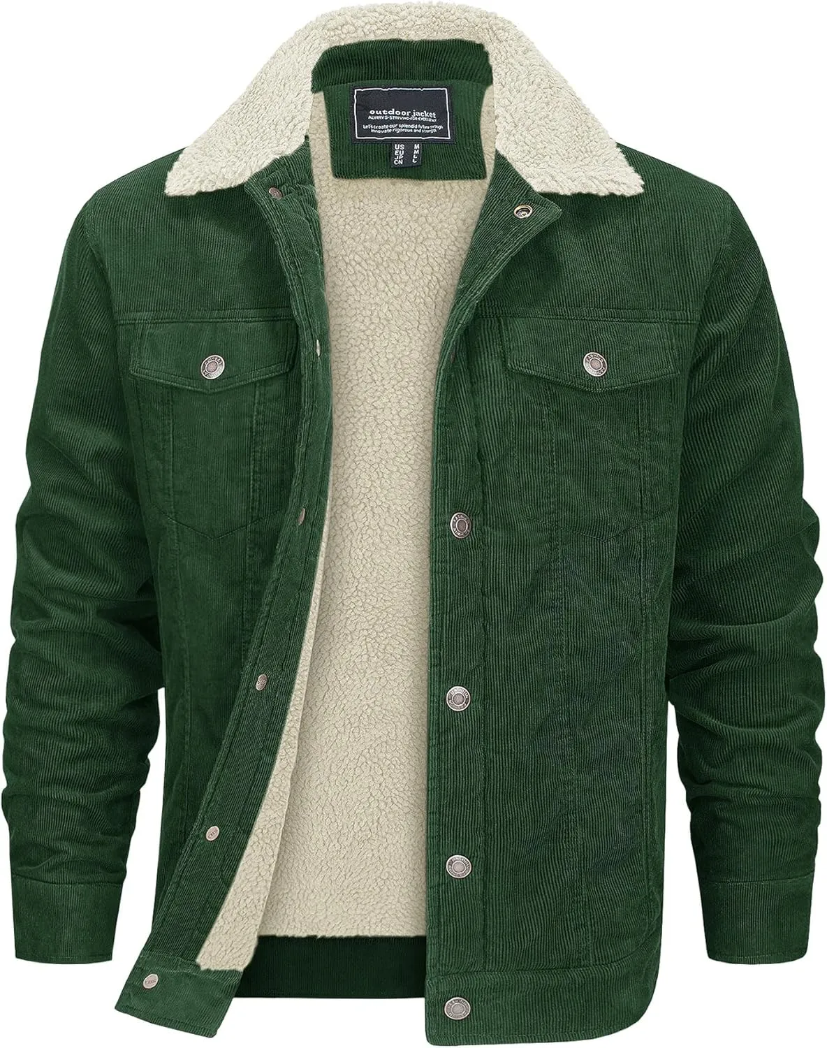 EKLENTSON Men's Corduroy Jackets Sherpa Lined Winter Coats Thermal Warm Fleece Jacket Casual Lapel Trucker Jackets