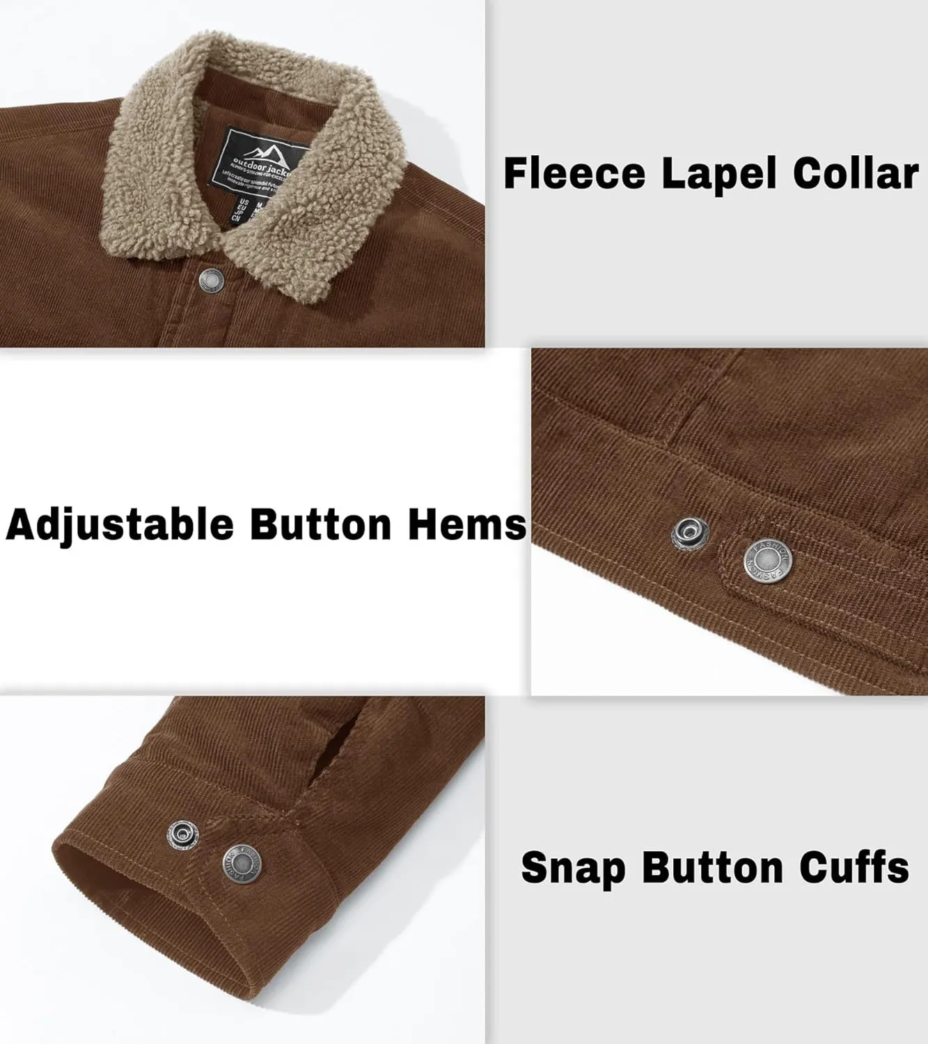 EKLENTSON Men's Corduroy Jackets Sherpa Lined Winter Coats Thermal Warm Fleece Jacket Casual Lapel Trucker Jackets