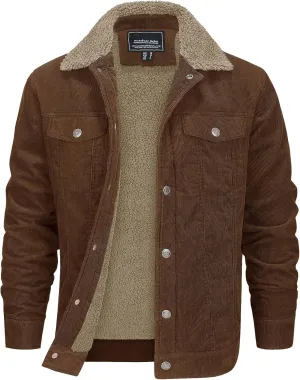 EKLENTSON Men's Corduroy Jackets Sherpa Lined Winter Coats Thermal Warm Fleece Jacket Casual Lapel Trucker Jackets