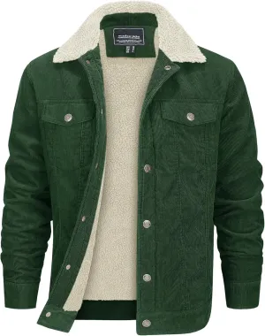EKLENTSON Men's Corduroy Jackets Sherpa Lined Winter Coats Thermal Warm Fleece Jacket Casual Lapel Trucker Jackets