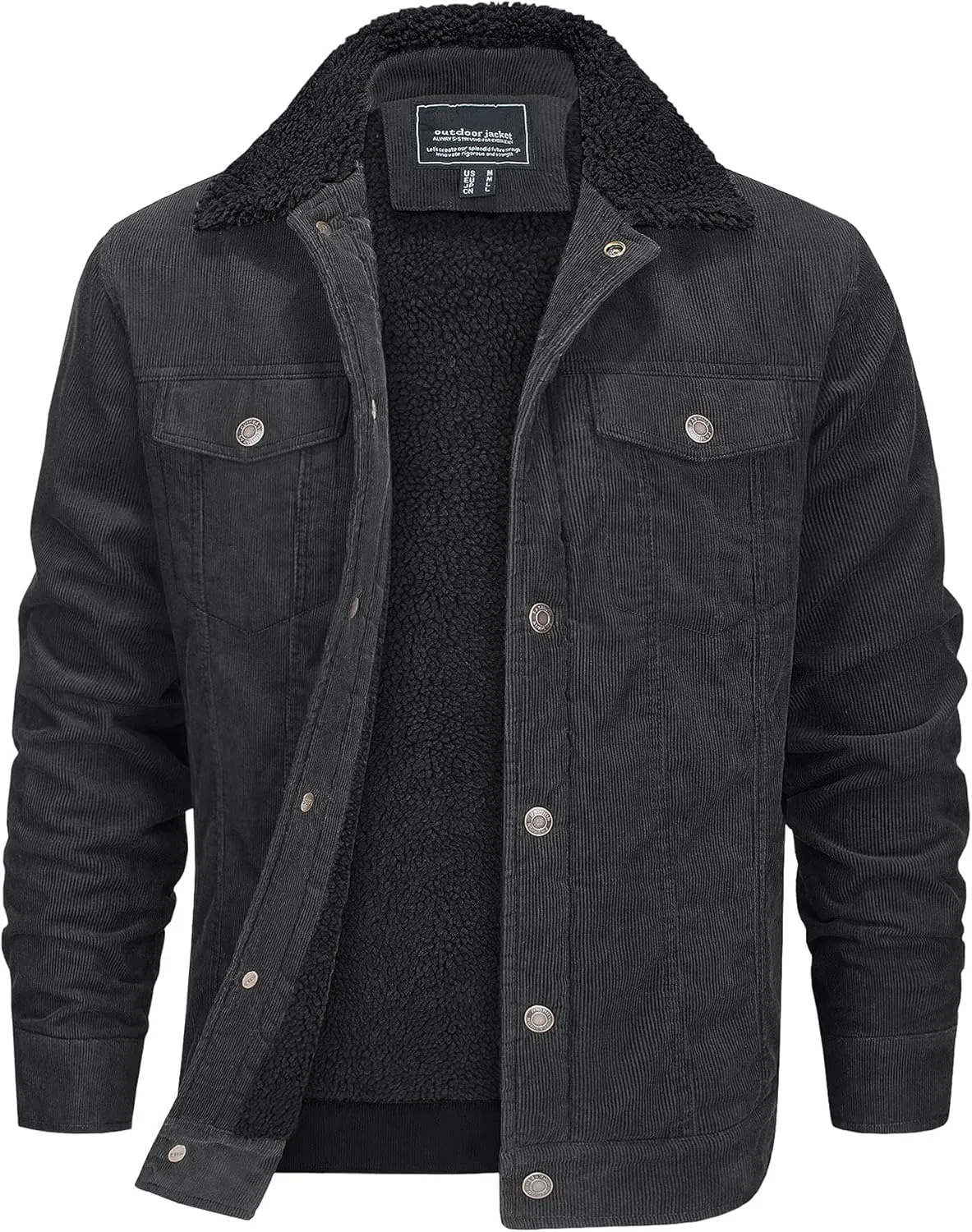EKLENTSON Men's Corduroy Jackets Sherpa Lined Winter Coats Thermal Warm Fleece Jacket Casual Lapel Trucker Jackets