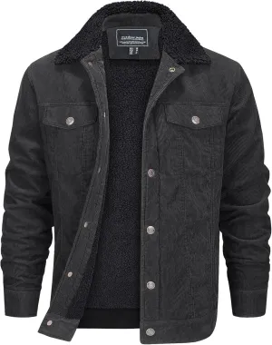EKLENTSON Men's Corduroy Jackets Sherpa Lined Winter Coats Thermal Warm Fleece Jacket Casual Lapel Trucker Jackets