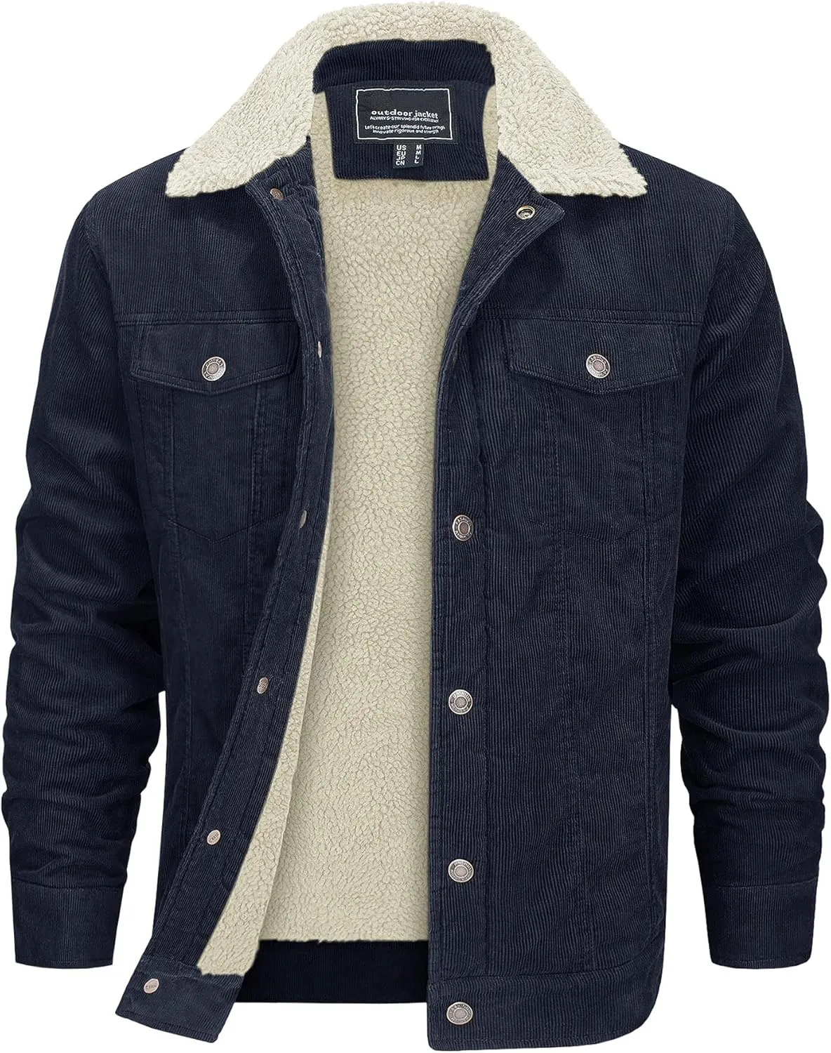 EKLENTSON Men's Corduroy Jackets Sherpa Lined Winter Coats Thermal Warm Fleece Jacket Casual Lapel Trucker Jackets