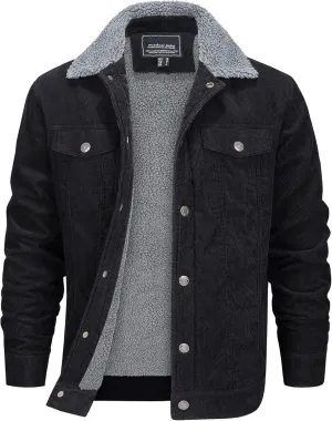 EKLENTSON Men's Corduroy Jackets Sherpa Lined Winter Coats Thermal Warm Fleece Jacket Casual Lapel Trucker Jackets