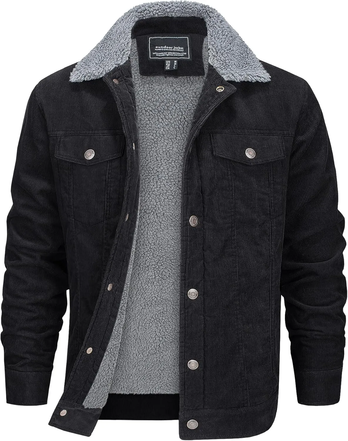 EKLENTSON Men's Corduroy Jackets Sherpa Lined Winter Coats Thermal Warm Fleece Jacket Casual Lapel Trucker Jackets
