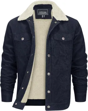 EKLENTSON Men's Corduroy Jackets Sherpa Lined Winter Coats Thermal Warm Fleece Jacket Casual Lapel Trucker Jackets