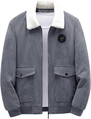 evzosrz Men's Vintage Fleece Sherpa Lined Corduroy Jackets Full Zip Lapel Button Down Flannel Thickened Winter Warm Coats