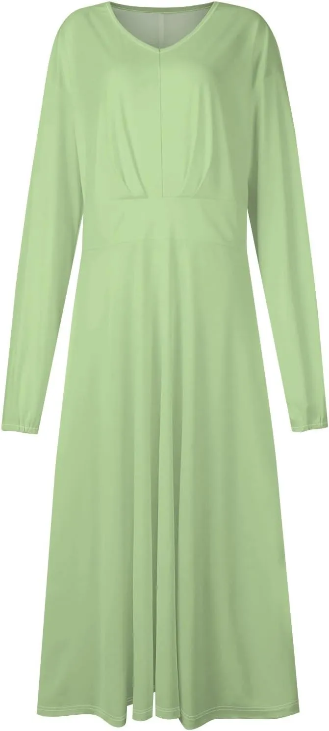 Fall Dresses for Women 2024 Long Sleeve Wrap V Neck Ruffle Belted A-Line Flowy Midi Dresses