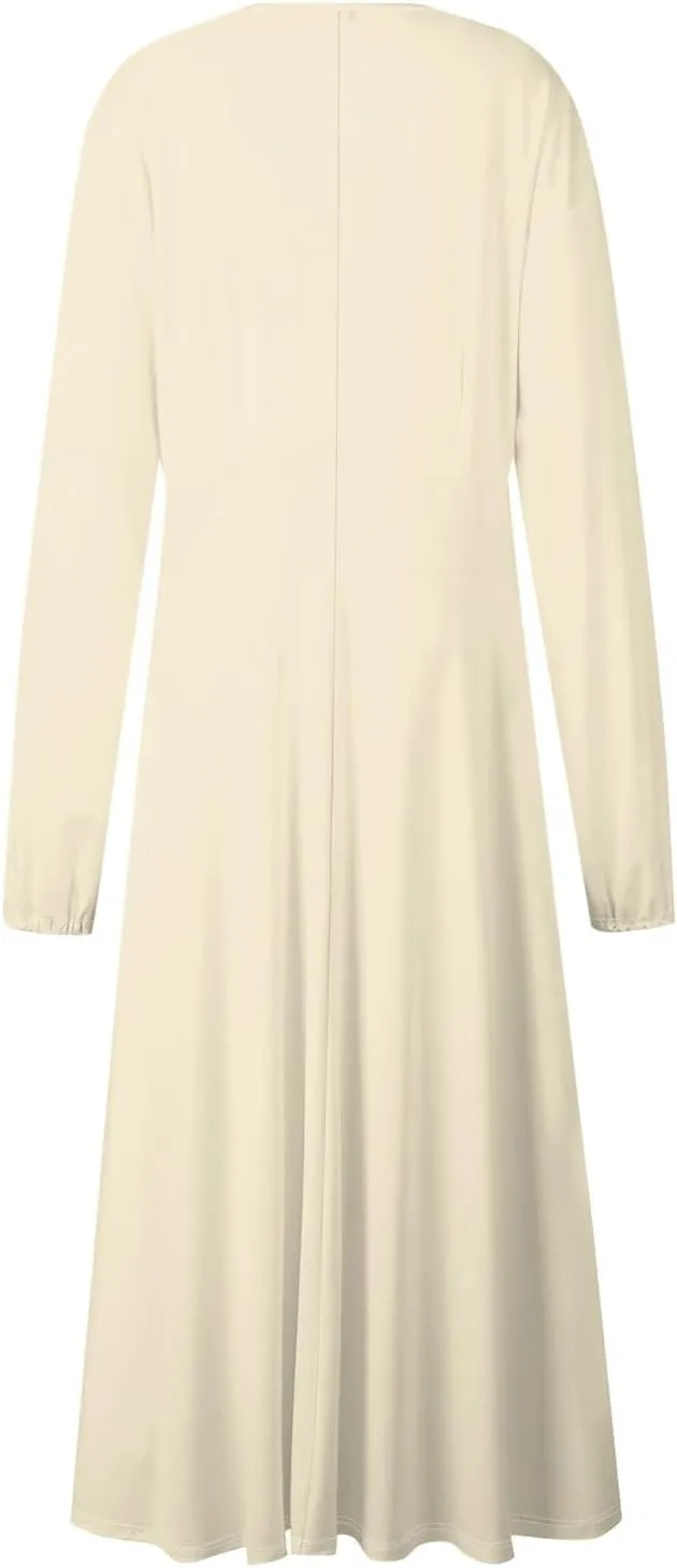 Fall Dresses for Women 2024 Long Sleeve Wrap V Neck Ruffle Belted A-Line Flowy Midi Dresses