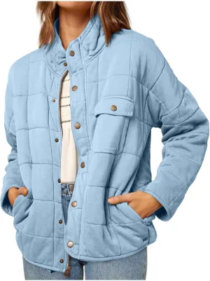 Fall Jackets for Women 2024 Quilted Down Jacket Lightweight Puffer Coats Ultralight Zipper Outerwear with Pockets