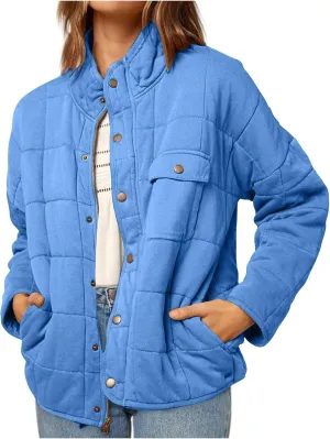 Fall Jackets for Women 2024 Quilted Down Jacket Lightweight Puffer Coats Ultralight Zipper Outerwear with Pockets