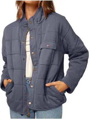 Fall Jackets for Women 2024 Quilted Down Jacket Lightweight Puffer Coats Ultralight Zipper Outerwear with Pockets