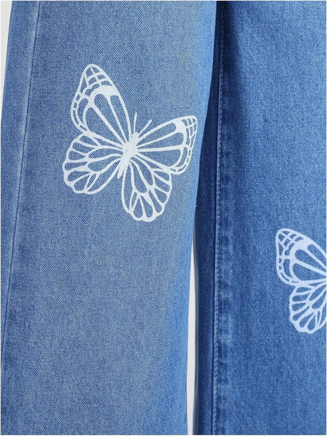 Floerns Girl's Butterfly Print High Waist Wide Leg Jeans Baggy Denim Pants