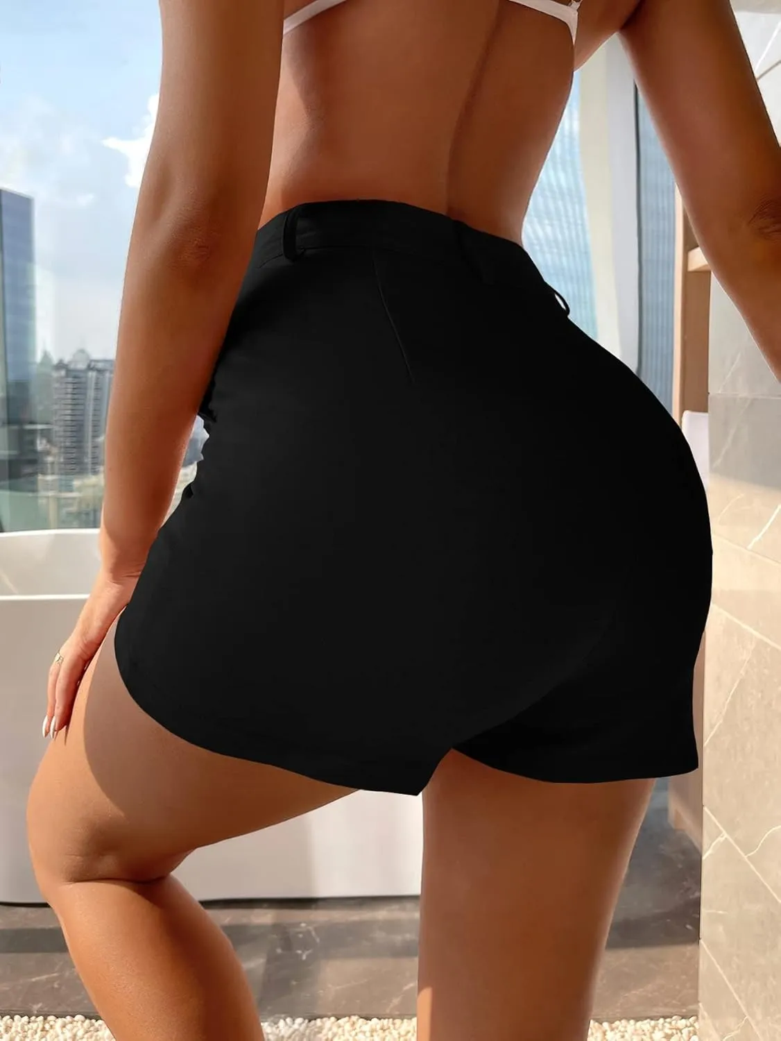Floerns Women's Casual Solid High Waist Wide Leg Shorts with Pocket