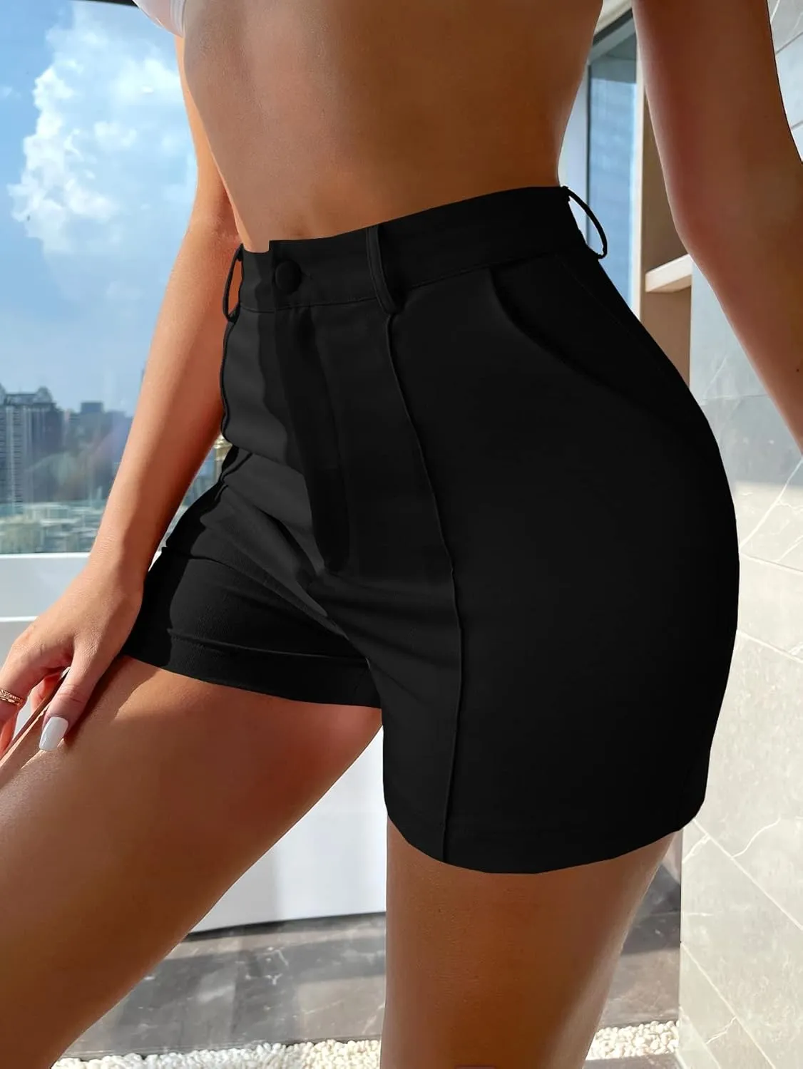 Floerns Women's Casual Solid High Waist Wide Leg Shorts with Pocket