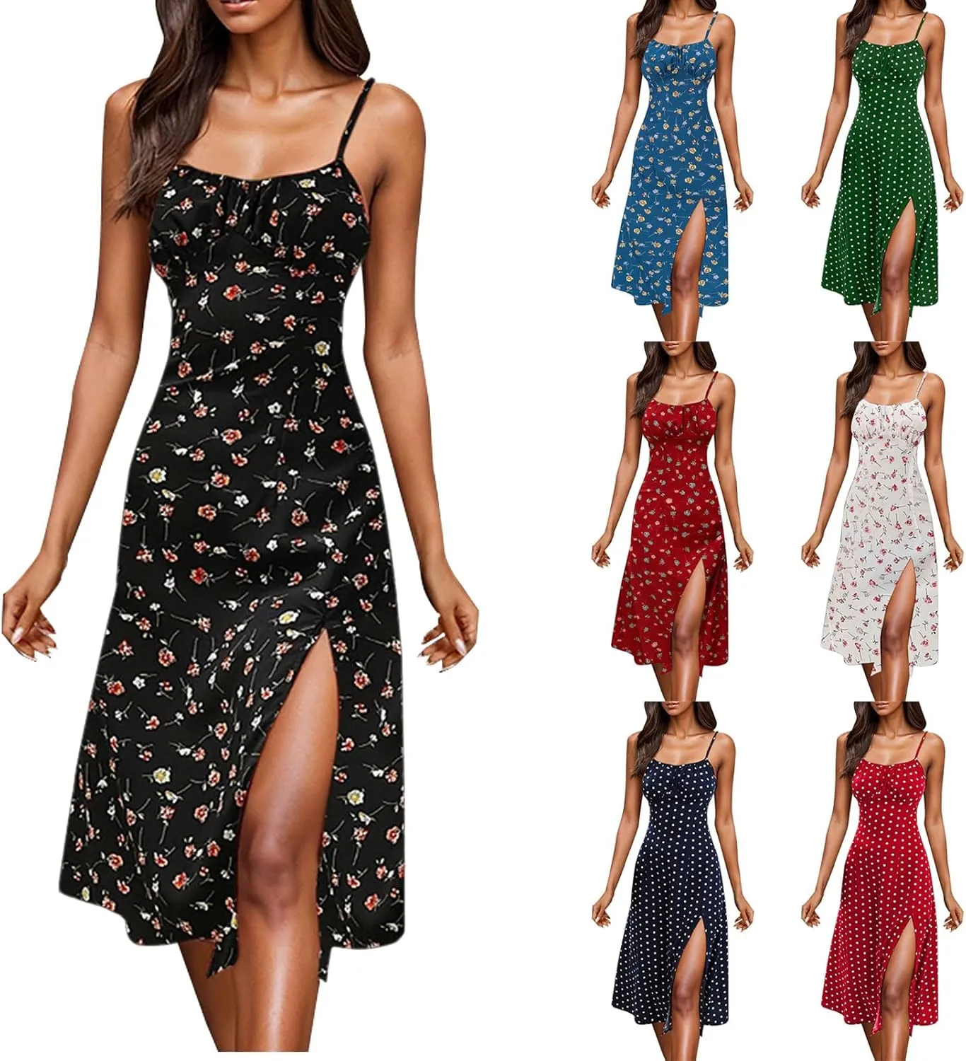 Floral Corset Dress for Women Boho Summer Spaghetti Straps Square Neck Casual Midi Dress Slit Bustier Dresses Milkmaid Dress