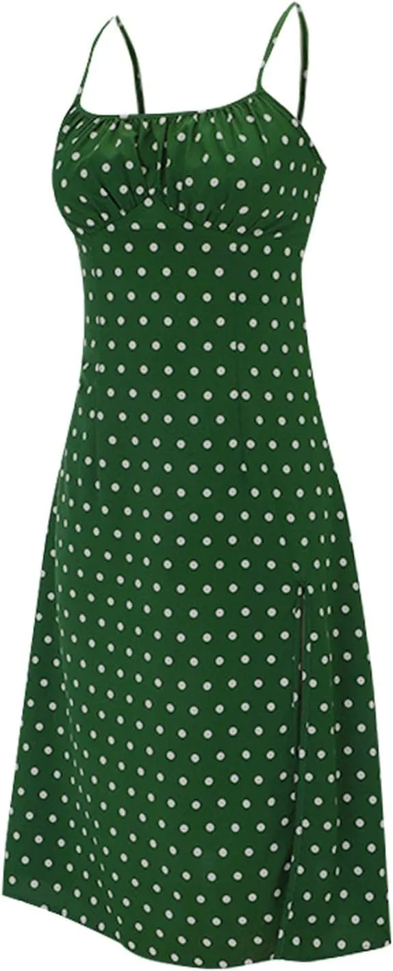 Floral Corset Dress for Women Boho Summer Spaghetti Straps Square Neck Casual Midi Dress Slit Bustier Dresses Milkmaid Dress